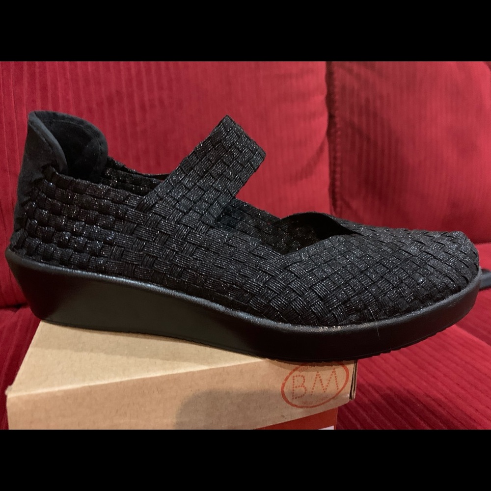 Bernie Mev Black Woven Wedges